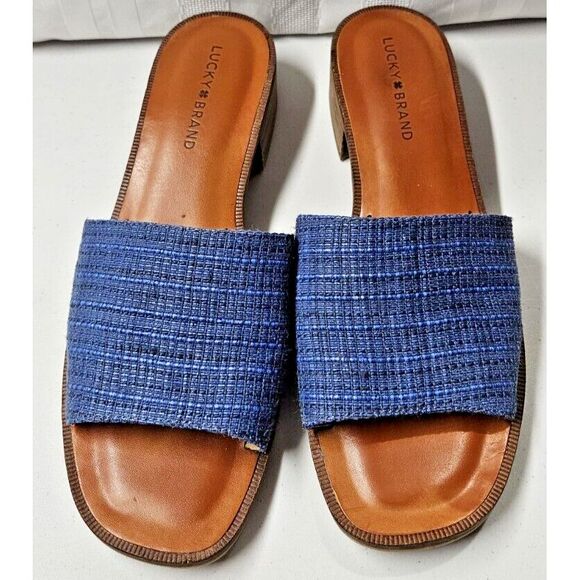 LUCKY BRAND women Frijana slide sandals‎ Natural Pala woven fabric size 10M/42 - Picture 1 of 11